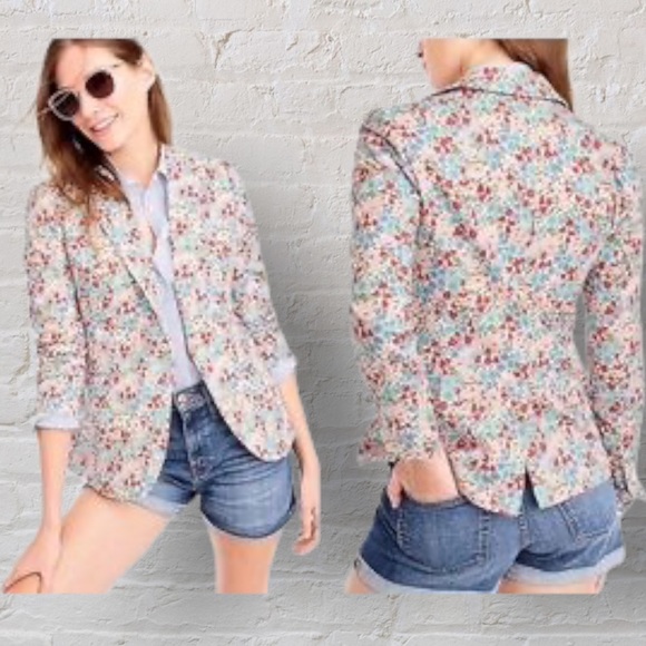 NWT J Crew Red Blue Floral Poppy Print Liberty Cotton Blazer Jacket